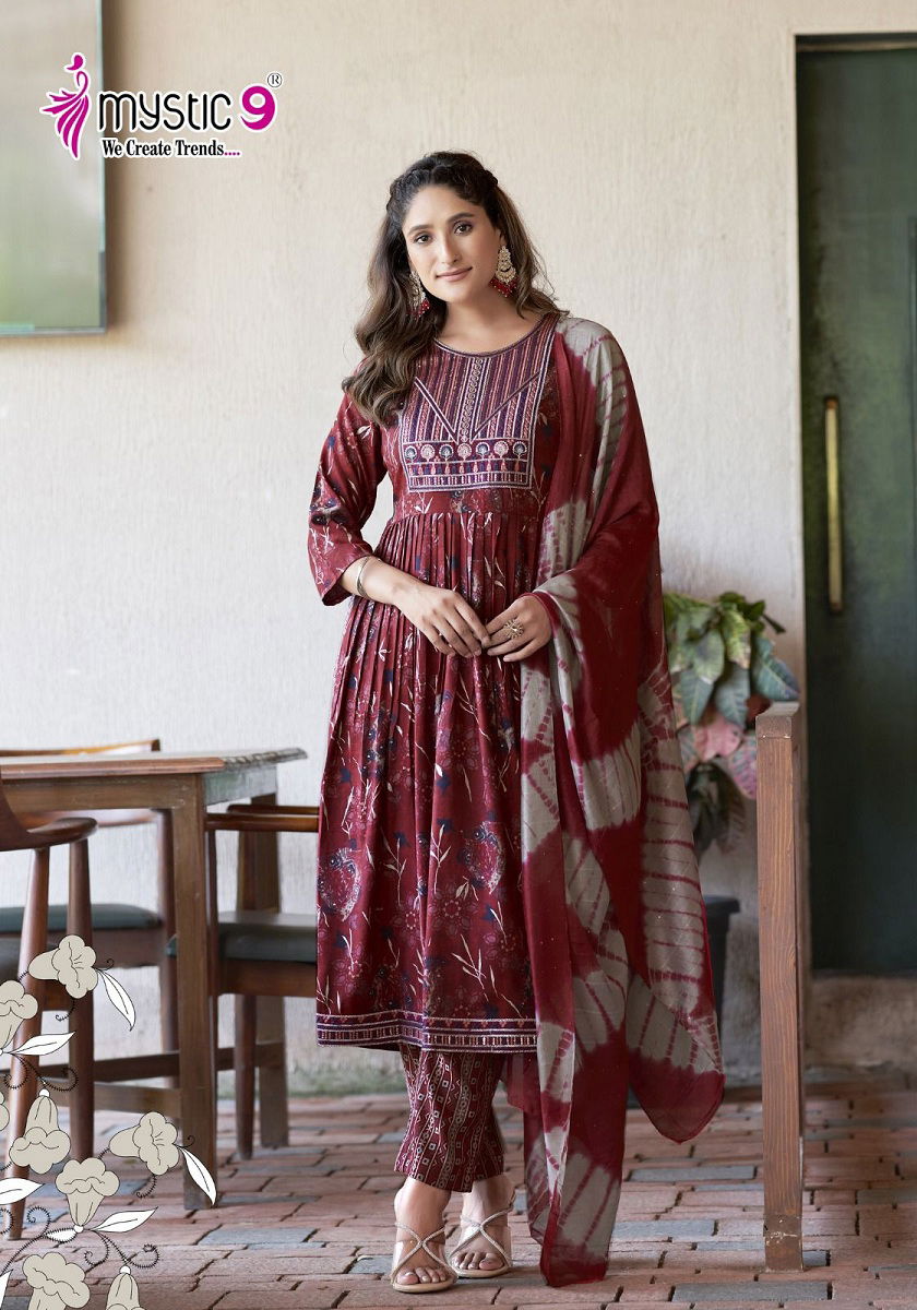 Sara Vol 12 By Mystic 9 Naira Cut Foil Printed Kurti With Bottom Dupatta Wholesale Market In Surat
